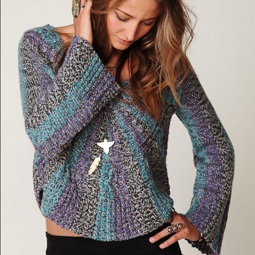 Free People Wool Blend Pinwheel Sweater in Bluebell